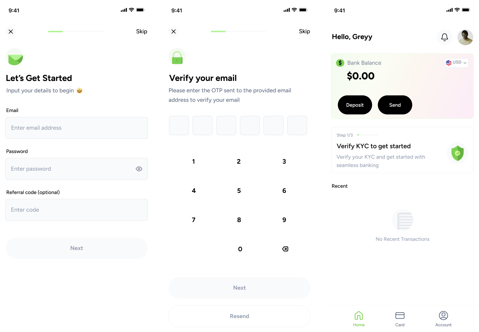 Banking app signup flow